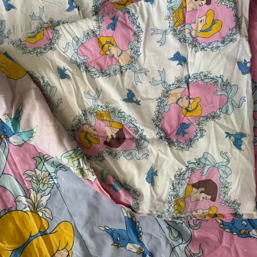 HTF Vintage Disney Pink Cinderella Reversible Twin Comforter - Picture 2 of 9